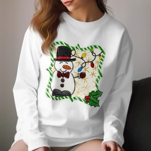Festive Snowman Long Sleeve T-Shirt, Holiday Lights Tee, Christmas Apparel, Winter Outfit, Cute Snowman Design