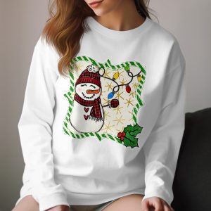 Cute Snowman Long Sleeve T-Shirt, Christmas Lights Shirt, Winter Holiday Top, Festive Apparel, Holiday Gift Idea
