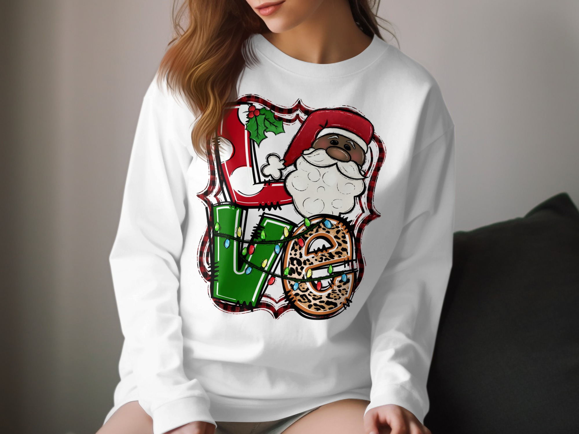 African American Santa Love Long Sleeve T-Shirt, Christmas Lights Tee, Festive Holiday Shirt, Black Santa Shirt, Holiday Season Gift