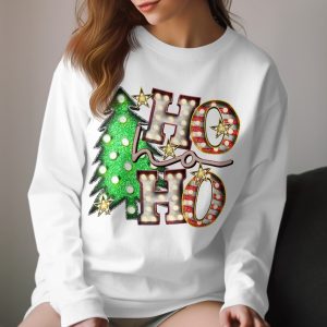 Ho Ho Ho Long Sleeve T-Shirt, Christmas Tee, Holiday Spirit, Festive Shirt, Light Up Letters, Xmas Tree Shirt, Starry Design