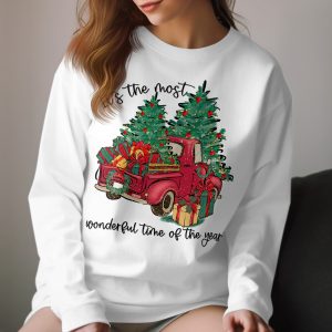 Christmas Truck Long Sleeve T-Shirt, Holiday Presents Tee, Wonderful Time of the Year Shirt, Xmas Tree Truck Long Sleeve Tee