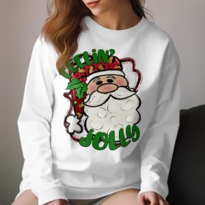 Feelin Jolly Santa Long Sleeve T-Shirt, Christmas Holiday Shirt, Xmas Gift Tee, Winter Season Apparel, Cute Santa Clause Design