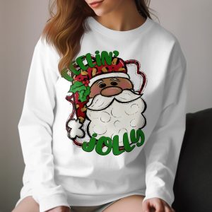 Feelin Jolly Santa Long Sleeve T-Shirt, Black Santa Claus Shirt, Christmas Long Sleeve Tee, Holiday Long Sleeve Shirt, Jolly Christmas Shirt
