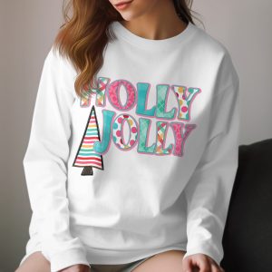 Holly Jolly Long Sleeve T-Shirt, Colorful Christmas Tee, Holiday Season Top, Festive Winter Apparel, Cute Tree Design, Gift Idea