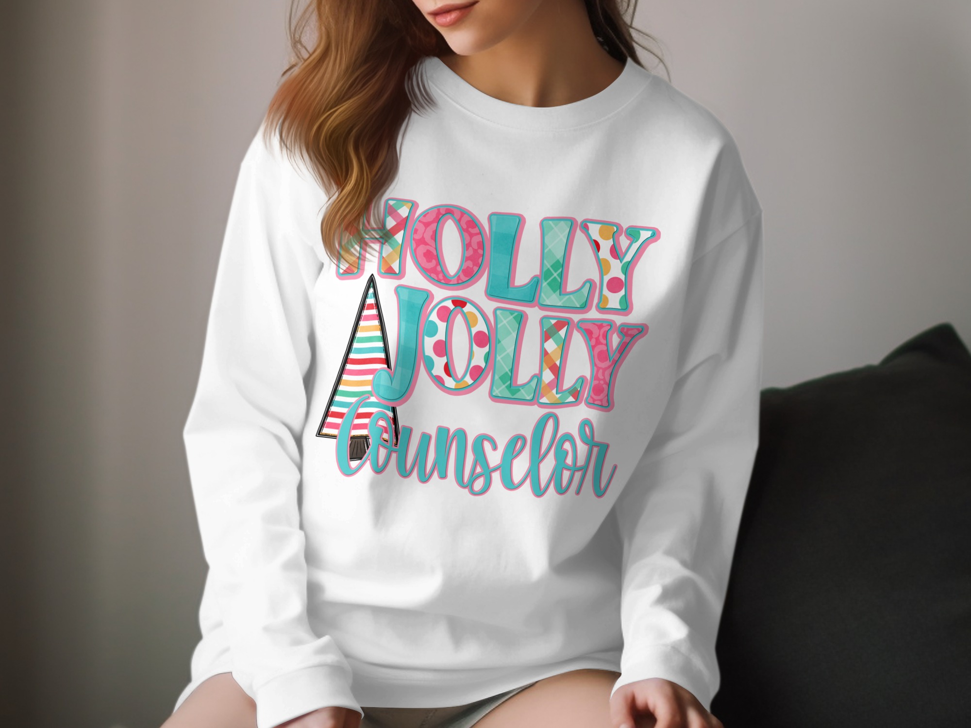 Holly Jolly Counselor Long Sleeve T-Shirt, Christmas Gift, Teacher Gift, Holiday T-Shirt, School Counselor Shirt, Festive Gift
