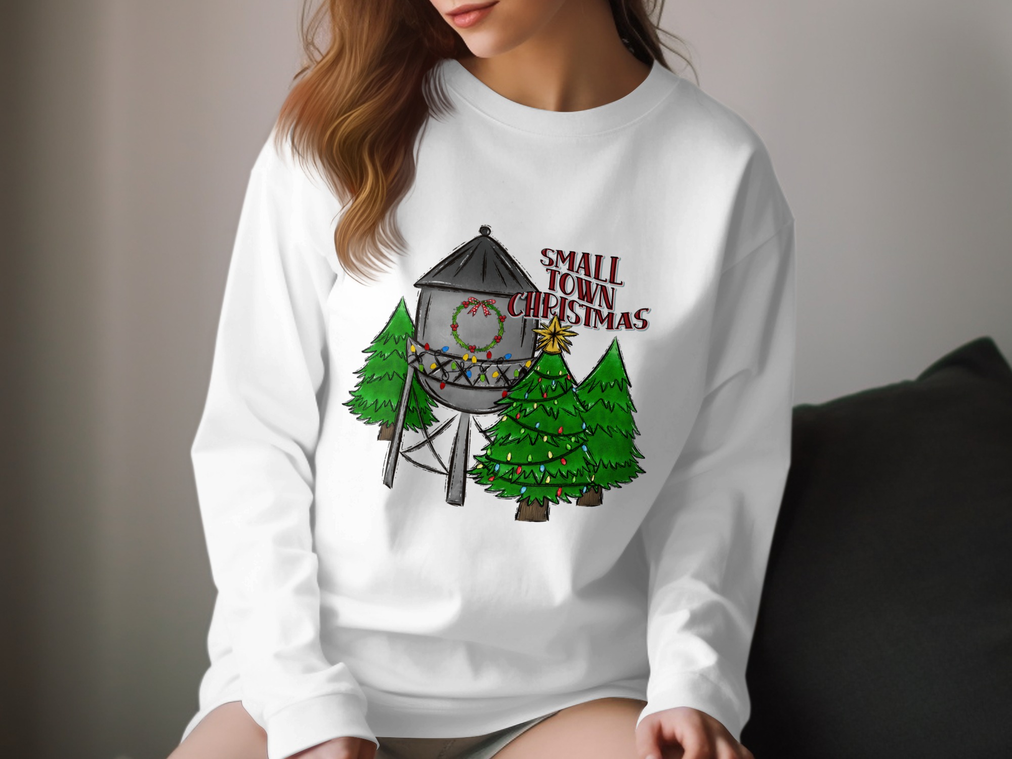 Small Town Christmas Long Sleeve T-Shirt, Holiday Festive Tee, Winter Season Apparel, Gift for Christmas Lovers