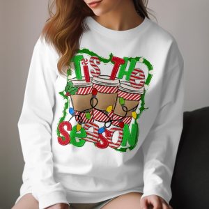 Tis the Season Long Sleeve T-Shirt, Christmas Coffee Shirt, Holiday Lights Tee, Winter Apparel, Festive Long Sleeve Tee