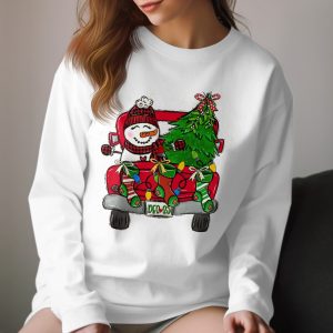 Cute Christmas Truck Long Sleeve T-Shirt, Snowman Tee, Holiday Season Apparel, December 25th Shirt, Festive Winter Clothes