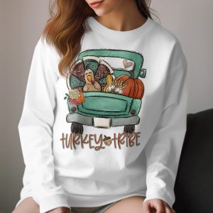 Turkey Tribe Long Sleeve T-Shirt, Thanksgiving Truck Tee, Autumn Fall Shirt, Cute Turkey, Farm Truck, Harvest Season, Family Matching
