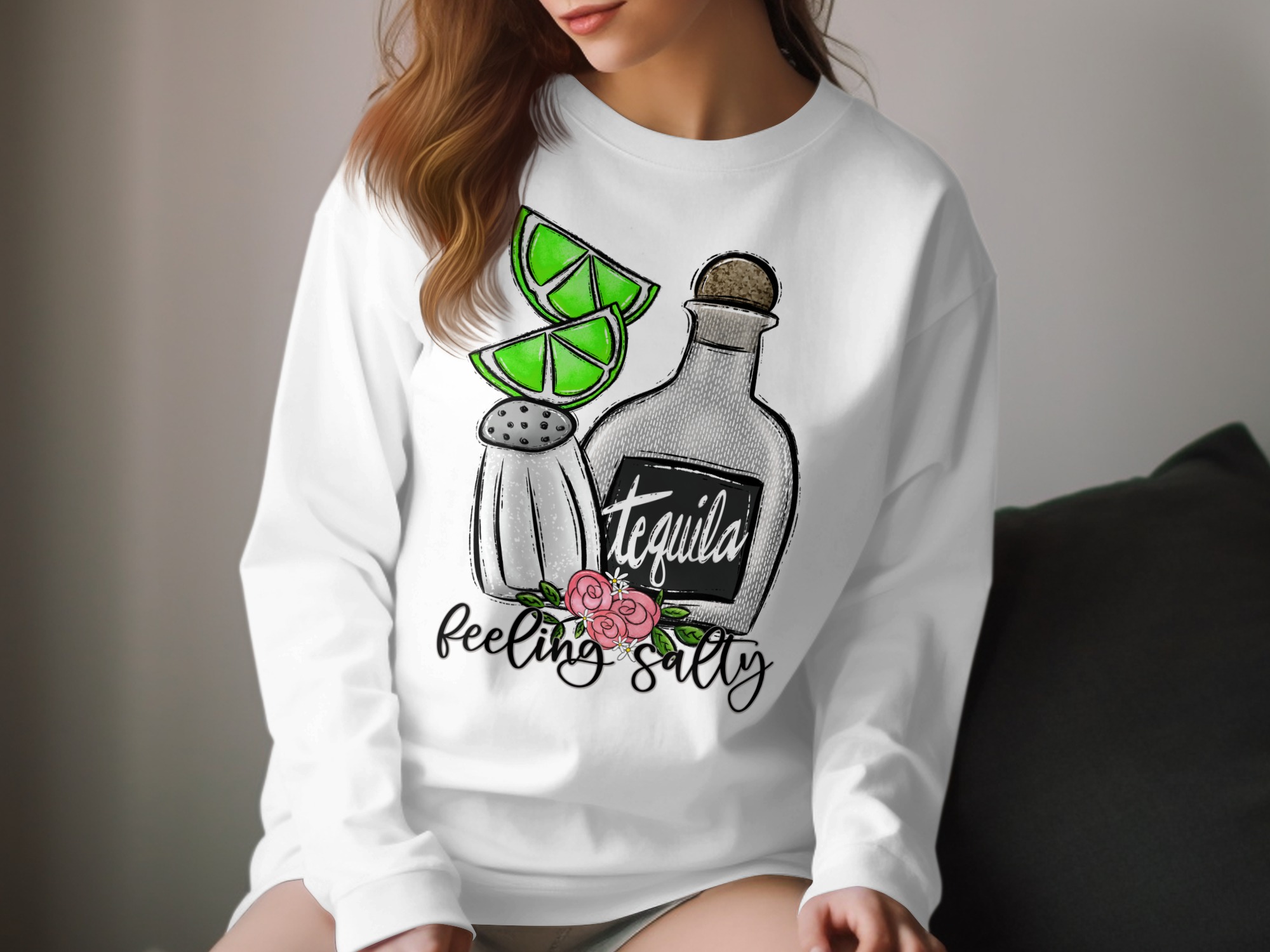Feeling Salty Long Sleeve T-Shirt, Tequila Lime Art, Drink Lover Tee, Funny Drinking Shirt, Party Outfit, Bartender Gift, Summer Vibes