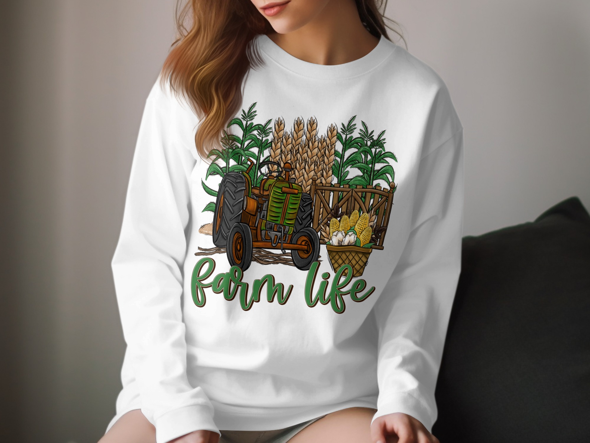 Farm Life Long Sleeve T Shirt, Tractor Design, Agriculture Shirt, Rural Life Tee, Farming Gift, Corn Wheat Cotton Apparel, Countryside Shirt