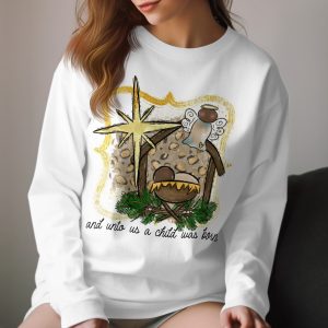 Christmas Nativity Long Sleeve T-Shirt, Unto Us a Child Is Born, Religious Holiday Tee, Angel Star, Winter Christian Long Sleeve Shirt