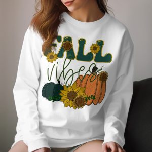 Fall Vibes Long Sleeve T-Shirt, Pumpkin and Sunflower Tee, Autumn Apparel, Seasonal Fashion, Trendy Graphic Top, Thanksgiving Shirt