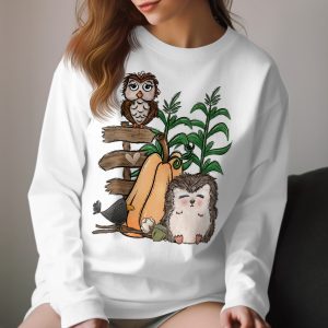 Cute Autumn Long Sleeve T-Shirt, Owl Hedgehog Pumpkin Design, Fall Harvest Thanksgiving Apparel, Whimsical Autumn Long Sleeve T-Shirt