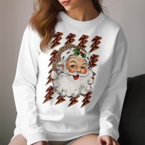 Leopard Santa Long Sleeve T-Shirt, Christmas Lightning Bolt Tee, Unique Santa Design, Holiday Apparel, Trendy Long Sleeve Shirt
