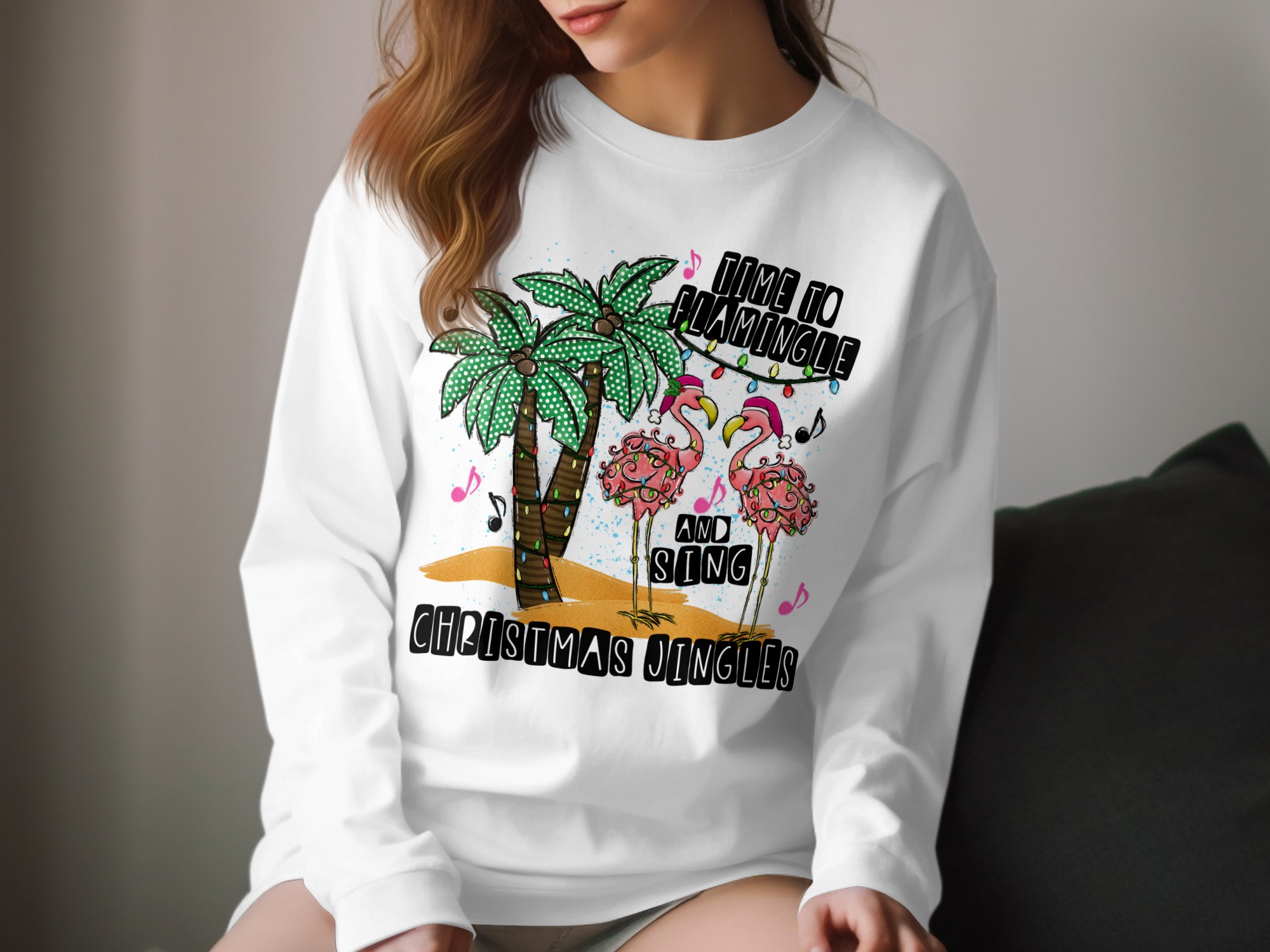 Christmas Flamingo Long Sleeve T-Shirt, Time to Flamingle Holiday Tee, Tropical Christmas, Festive Bird Shirt, Winter Vacation Apparel