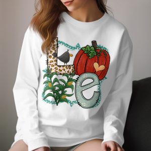 Fall Love Long Sleeve T-Shirt, Autumn Pumpkin, Corn Stalk, Crow, Leopard Print Love Shirt, Thanksgiving Tee, Seasonal Apparel