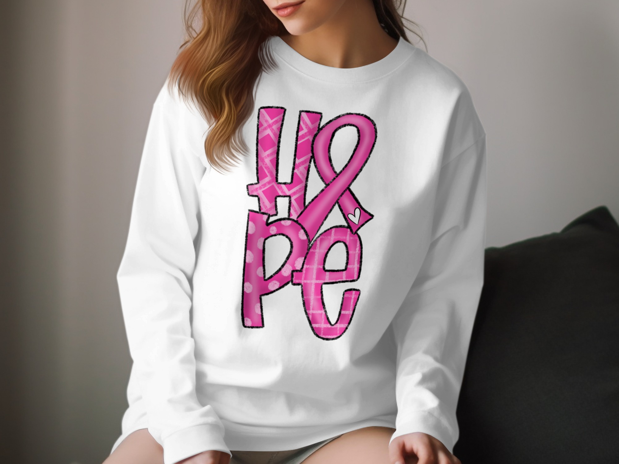 Pink Ribbon Long Sleeve T-Shirt, Breast Cancer Awareness Shirt, Hope Design Tee, Support Shirt, Charity Event, Fundraiser Gift