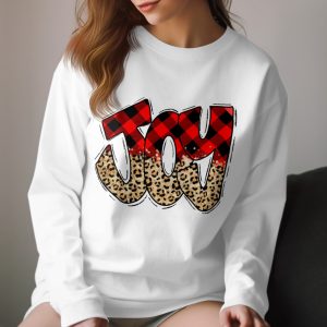 Joy Long Sleeve T-Shirt, Buffalo Plaid, Leopard Print, Festive Shirt, Holiday Long Sleeve Tee, Trendy Graphic Tee, Winter Shirt