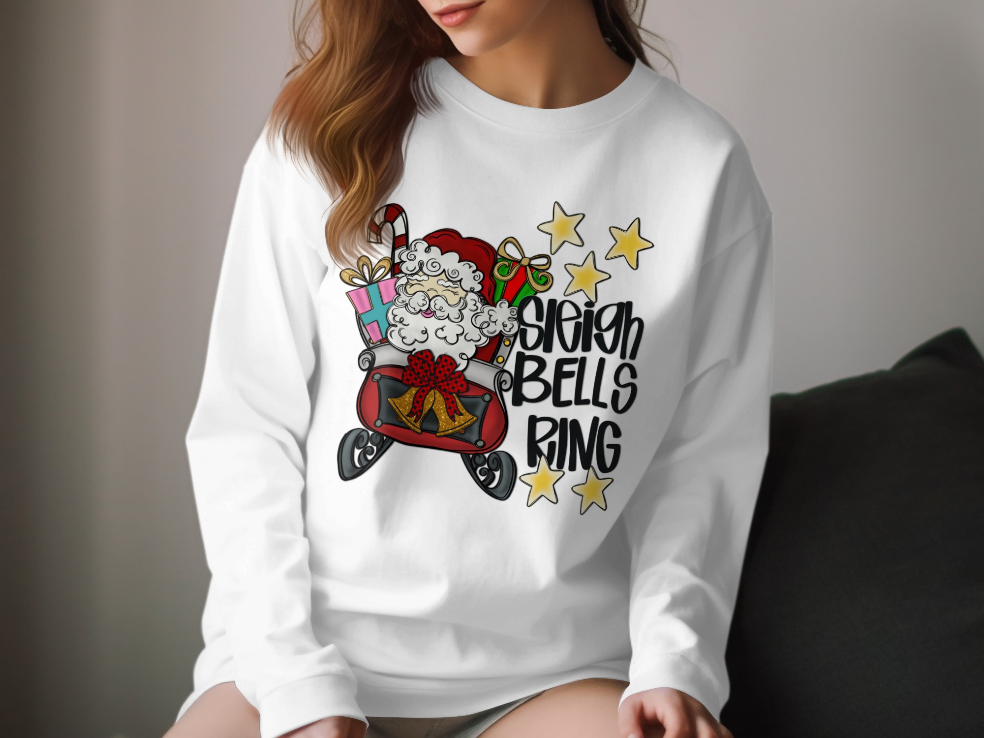 Sleigh Bells Ring Long Sleeve T-Shirt, Santa Sleigh Christmas Shirt, Holiday Season Top, Festive Long Sleeve, Winter Tee, Christmas Gift