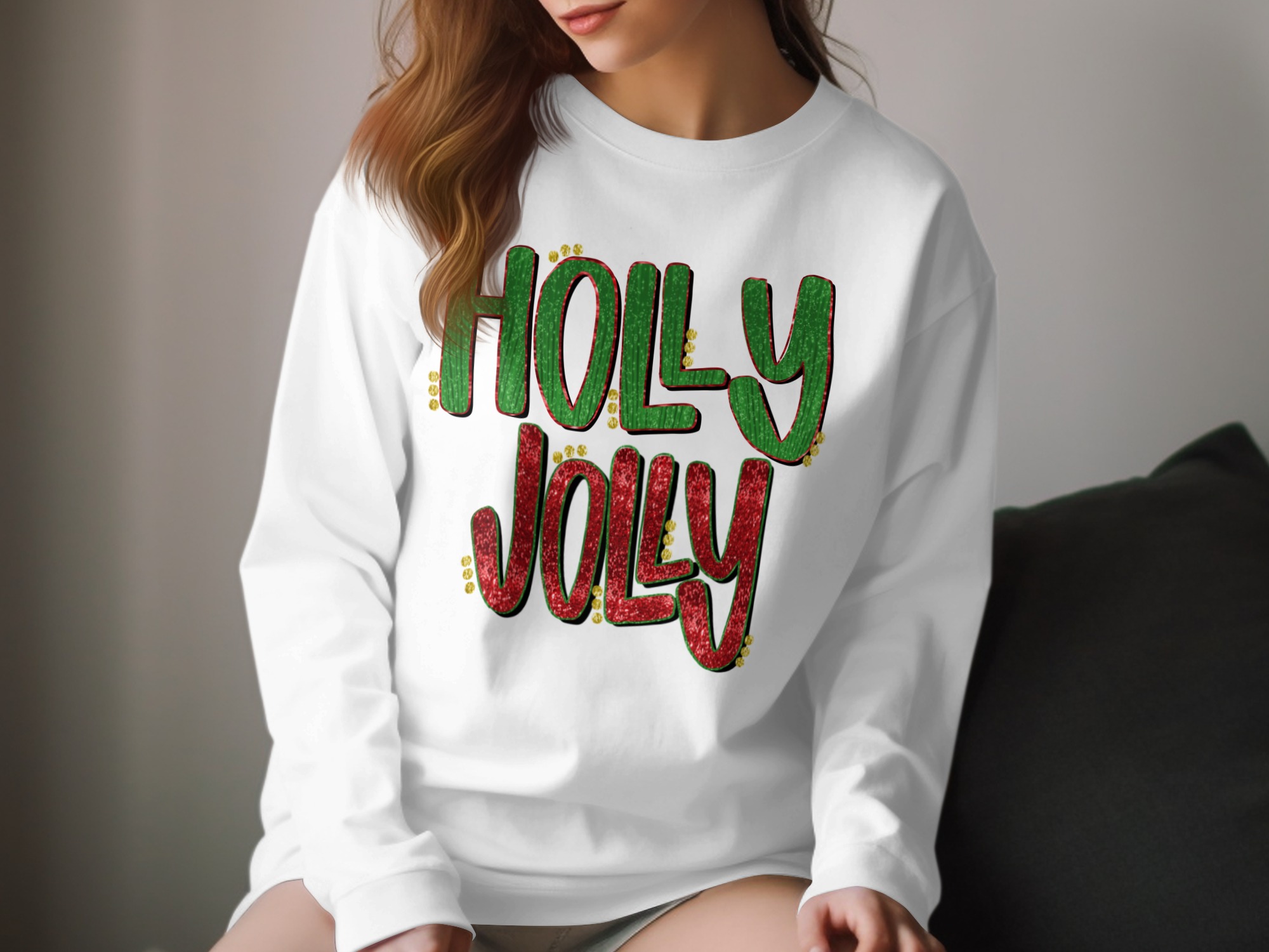 Holly Jolly Long Sleeve T-Shirt, Holiday Shirt, Festive Gift, Christmas Apparel, Winter Long Sleeve T-Shirt