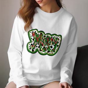Merry Christmas Long Sleeve T-Shirt, Cow Print Shirt, Holiday Shirt, Festive Apparel, Christmas Gift, Winter Outfit, Unique Design