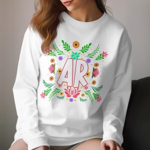 AR Monogram Long Sleeve T-Shirt, Floral Letters Shirt, Initial Shirt, Botanical Design, Custom Letter Shirt, Personalized Gift