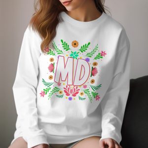 MD Monogram Long Sleeve T-Shirt, Floral Initial Shirt, Custom Name Tee, Personalized Gift for Her, Flower Letter Shirt, Botanical