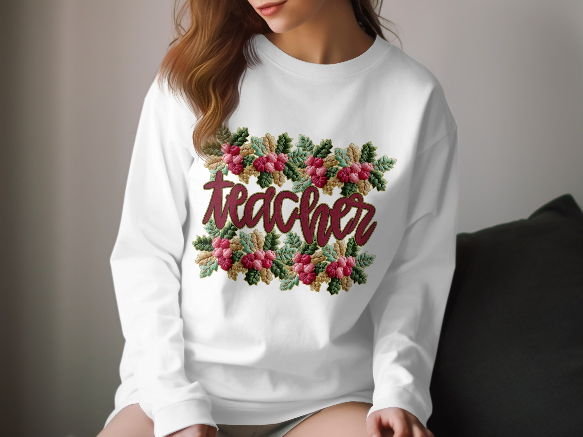 Teacher Floral Long Sleeve T-Shirt, Teacher Appreciation Gift, Teacher's Day Present, School Teacher Long Sleeve Tee
