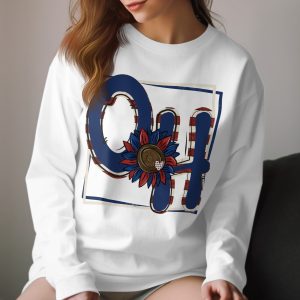 OH Patriotic Sunflower Long Sleeve T-Shirt, USA Pride Shirt, Ohio State Gift, American Flag Graphic Tee, Floral Patriotic Long Sleeve