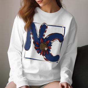 NC Patriotic Sunflower Long Sleeve T-Shirt, USA Pride, Americana Style, State Pride, Red White Blue Tee, Floral Design, Gift Idea