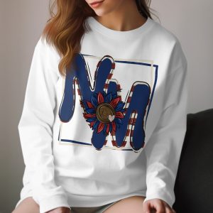 Patriotic Initial N Long Sleeve T-Shirt, Sunflower Tee, USA Flag Letter, 4th of July Shirt, Patriotic Gift, Custom Alphabet Shirt
