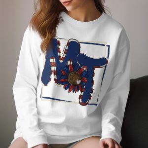 MT Sunflower Long Sleeve T-Shirt, Patriotic Tee, USA Pride, Floral American Flag Shirt, Initial Shirt, Letter T-Shirt, Graphic Tee