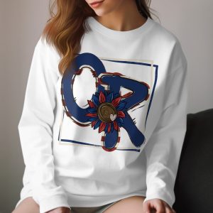 Patriotic Initial CR Long Sleeve T-Shirt, American Flower Graphic Tee, USA Pride Shirt, Personalized Name Shirt, Initial Shirt