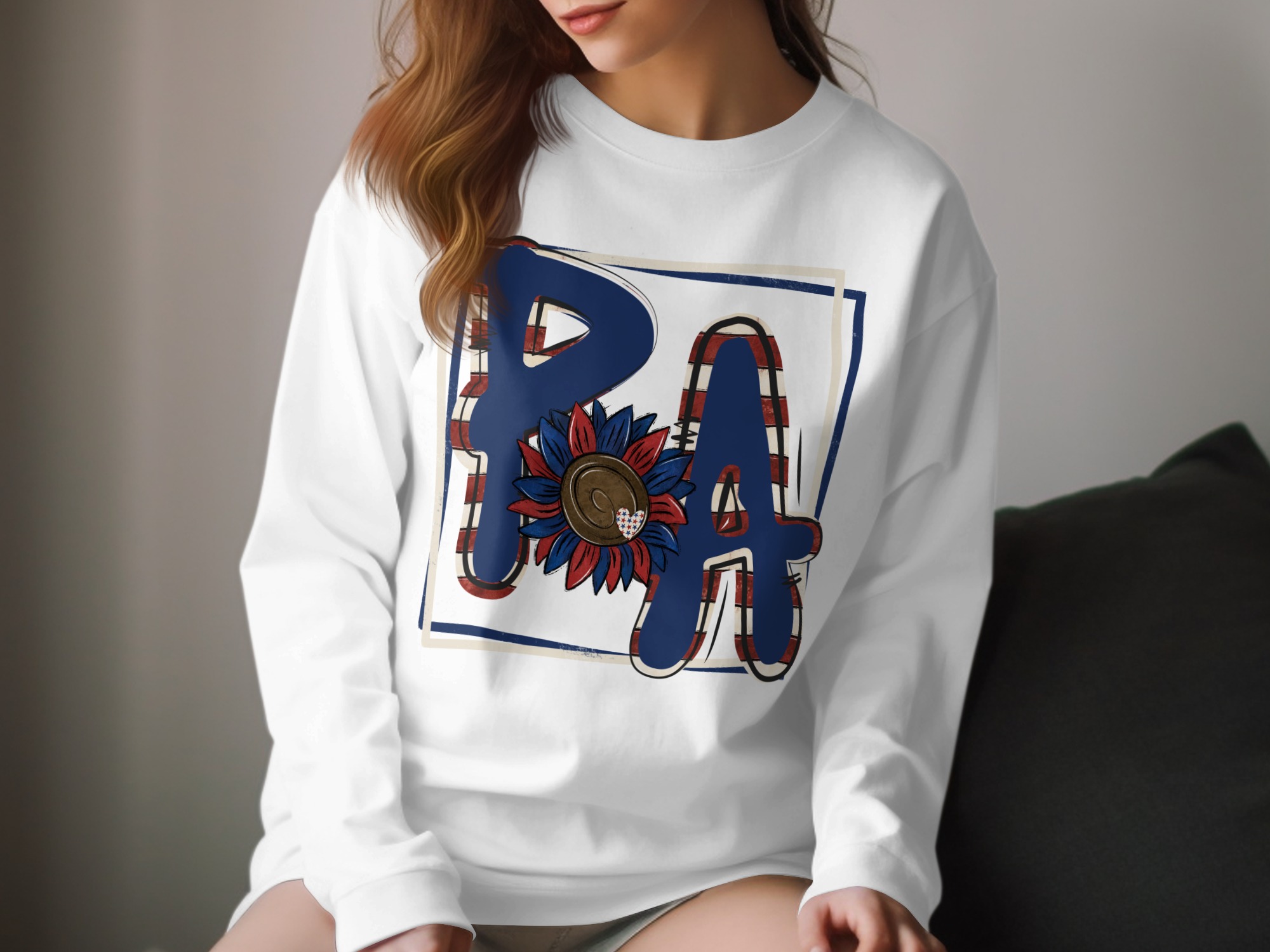 Pa Patriotic Sunflower Long Sleeve T-Shirt, usa Flag, American Pride, pa Pride, Pennsylvania Souvenir, pa Gift Idea, pa Home