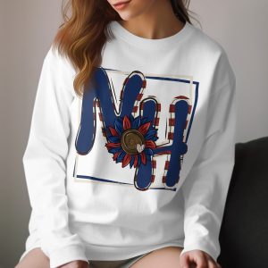Patriotic NH Sunflower Long Sleeve T-Shirt, New Hampshire State Pride, USA Theme, Floral Tee, Gift for NH Residents, America Design