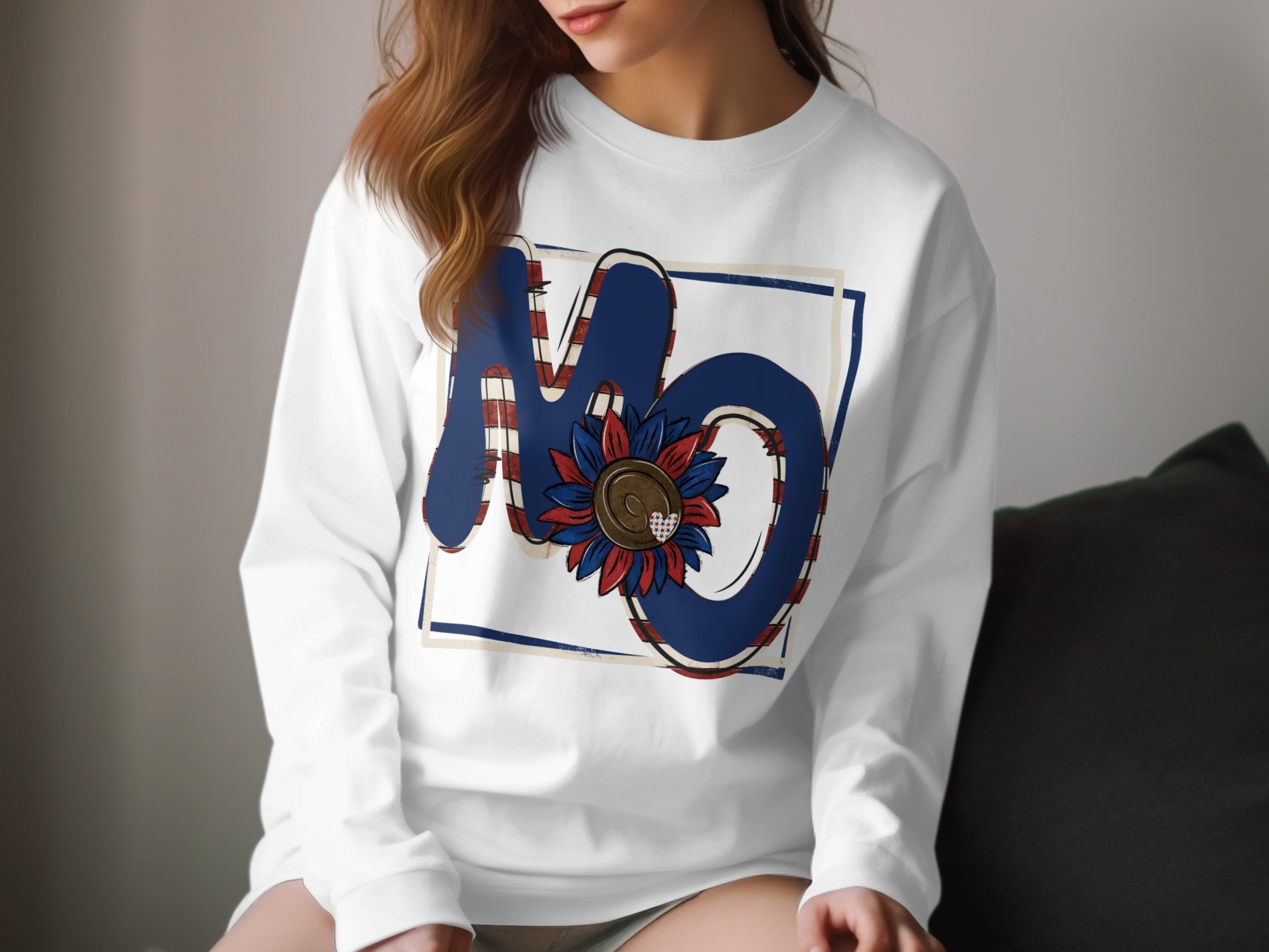 NO Sunflower Patriotic Long Sleeve T-Shirt, American Flag Inspired Tee, Red White and Blue Shirt, USA Pride Shirt, Cute Patriotic Top