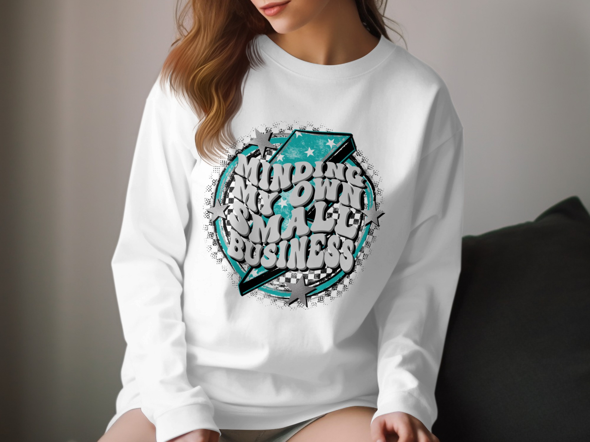 Minding My Small Business Long Sleeve T-Shirt, Entrepreneur Gift, Small Business Owner Shirt, Star Design, Lightning Bolt, Business Tee