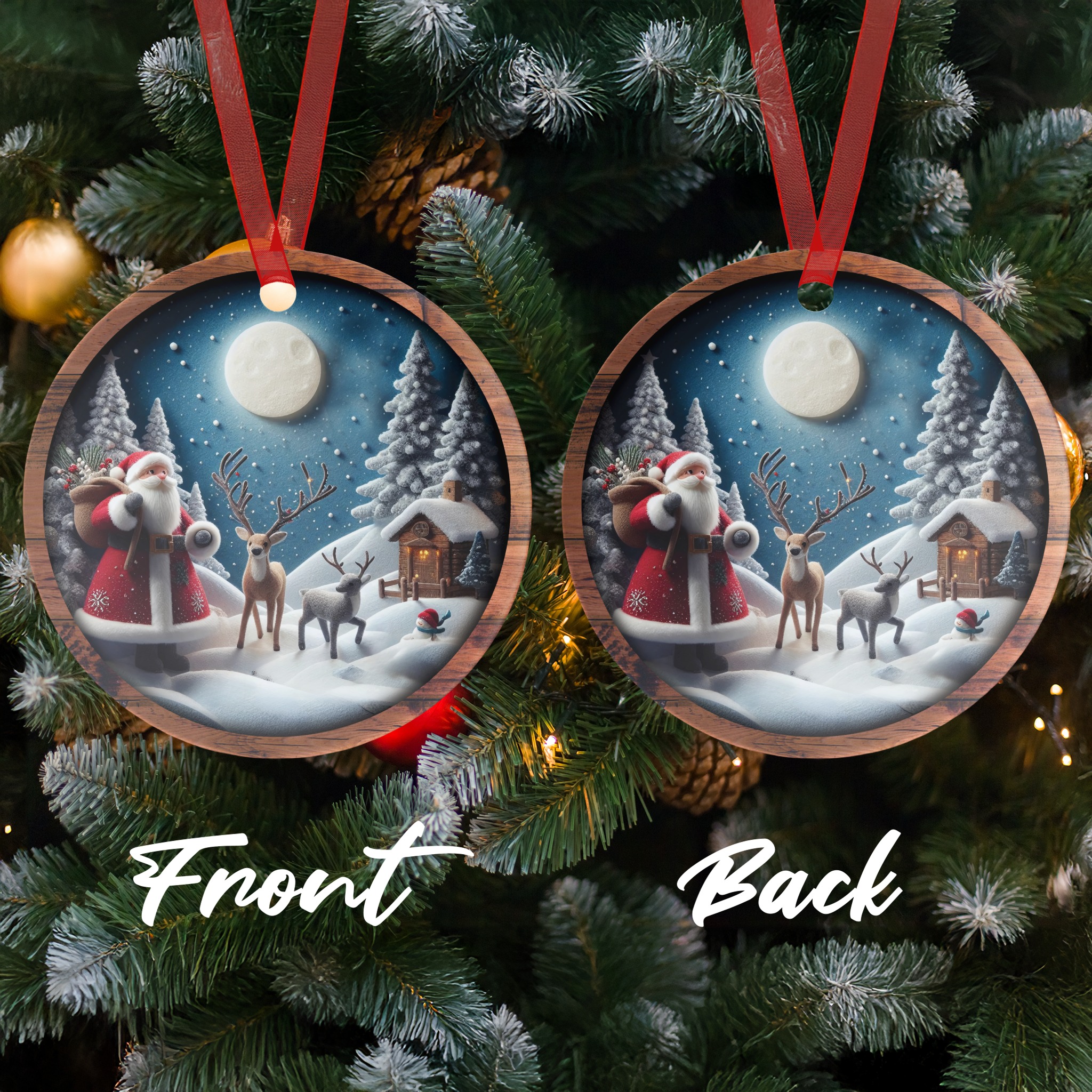 Santa Claus Ornament, Reindeer Scene Ornament, Holiday Decor Ornament, Christmas Gift Ornament, Winter Wonderland Ornament - Image 2