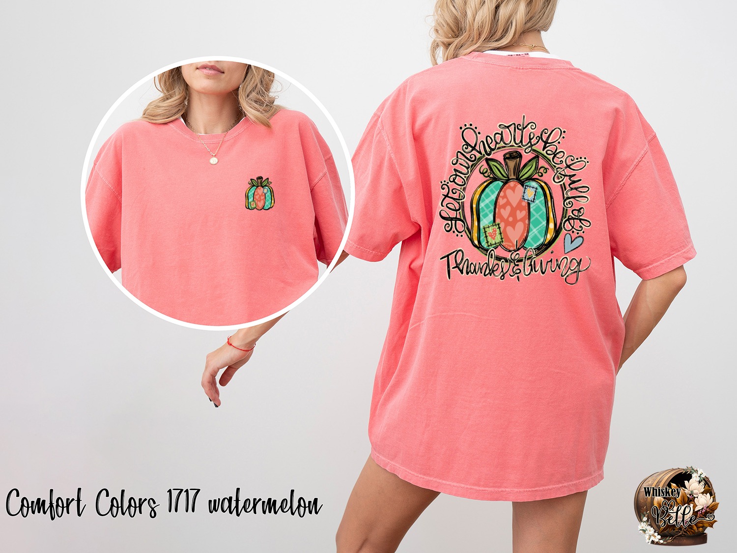 Thanksgiving Pumpkin T-Shirt, Hearts Be Fully Thankful, Fall Season Apparel, Autumn Harvest Tee, Cute Patchwork Design, Seasonal Clothing - Image 2