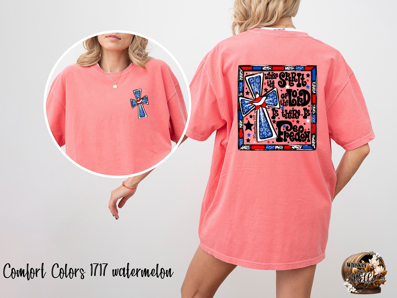 Freedom T-Shirt, Christian Apparel, Patriotic Tee, Religious Shirt, 2 Corinthians 3 17 Verse, Dove and Cross Gift, Spiritual Clothing - Image 2