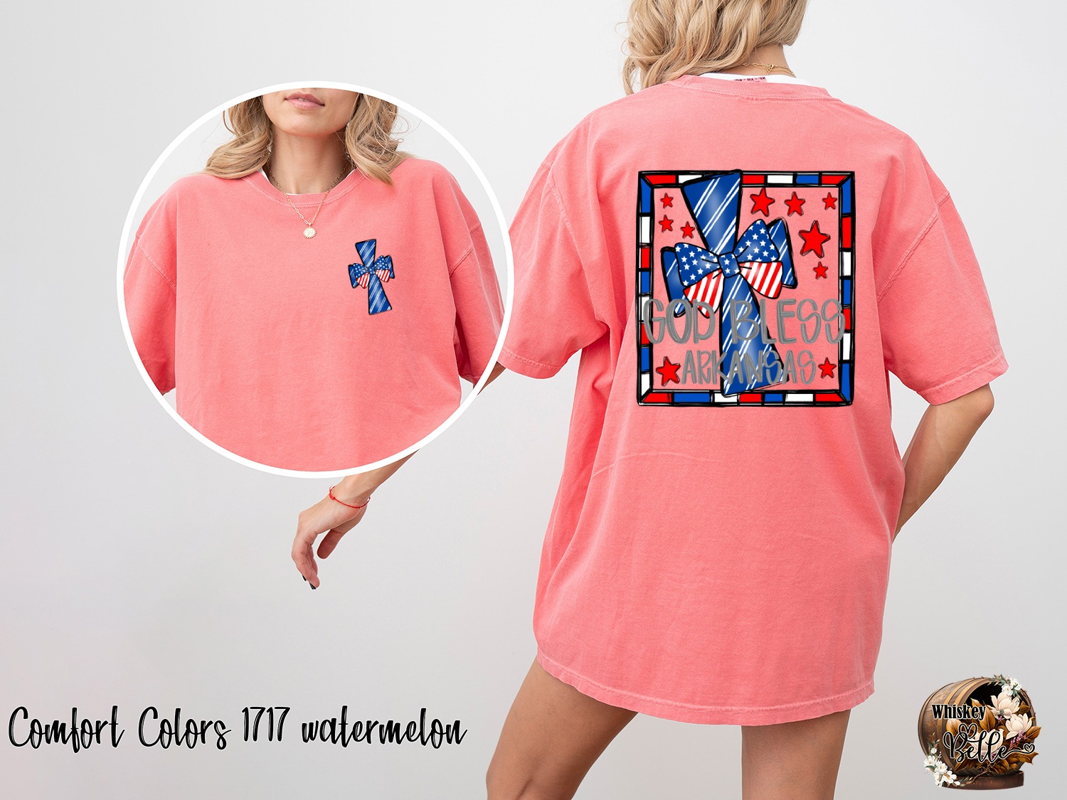 God Bless Arkansas T-Shirt, Patriotic Tee, USA Pride Shirt, American Flag Bow, Red White Blue, Arkansas State Pride, Gift Idea - Image 2