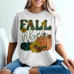 Fall Vibes T-Shirt, Pumpkin Sunflower Shirt, Autumn Season Tee, Thanksgiving Gift, Trendy Fall Shirt, Seasonal Fashion Top