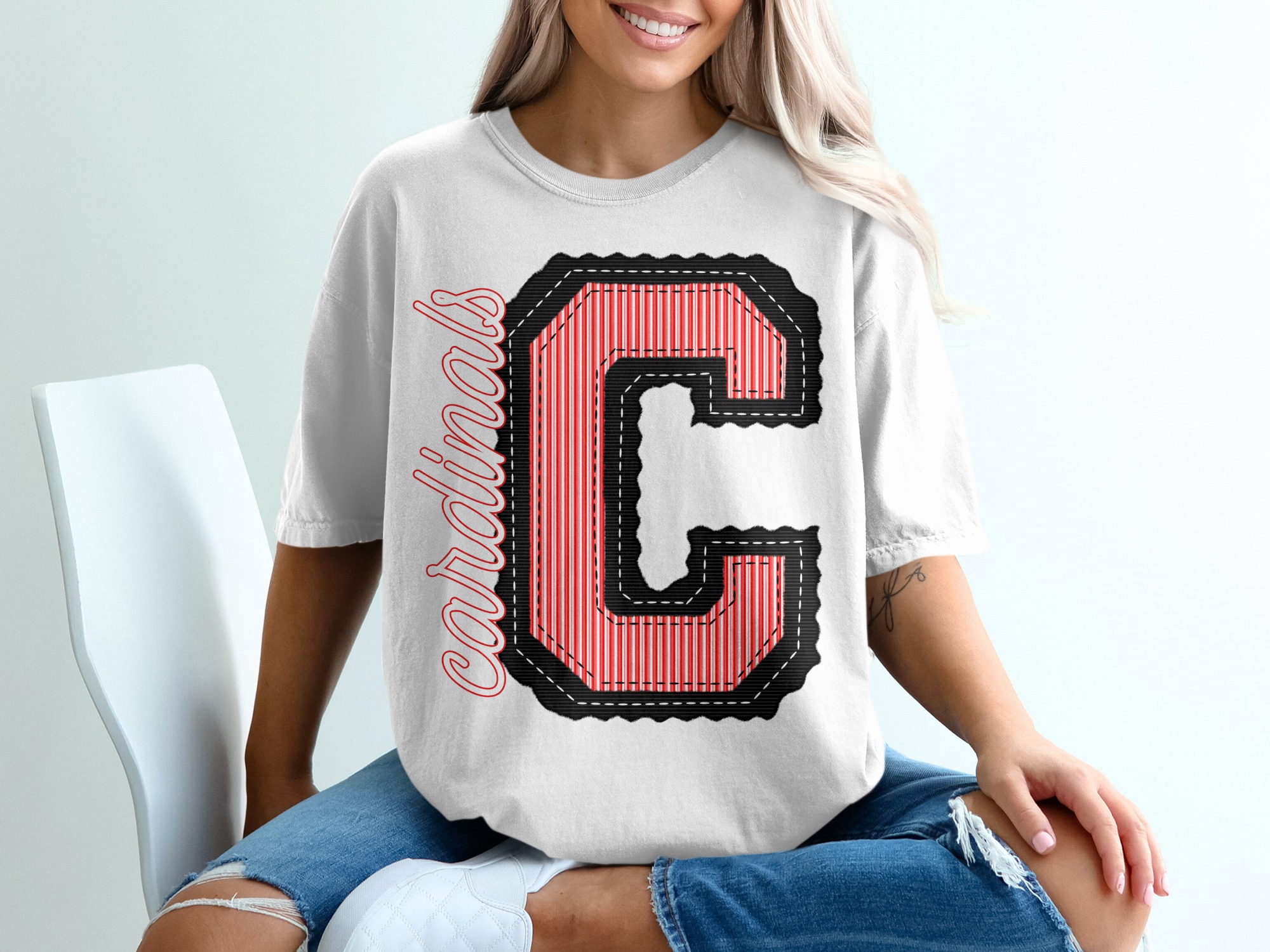 Seersucker Mascot T-Shirt, Custom Letter T Shirt, Cardinals T-Shirt, Change your Colors T-Shirt, Personalized Team Apparel