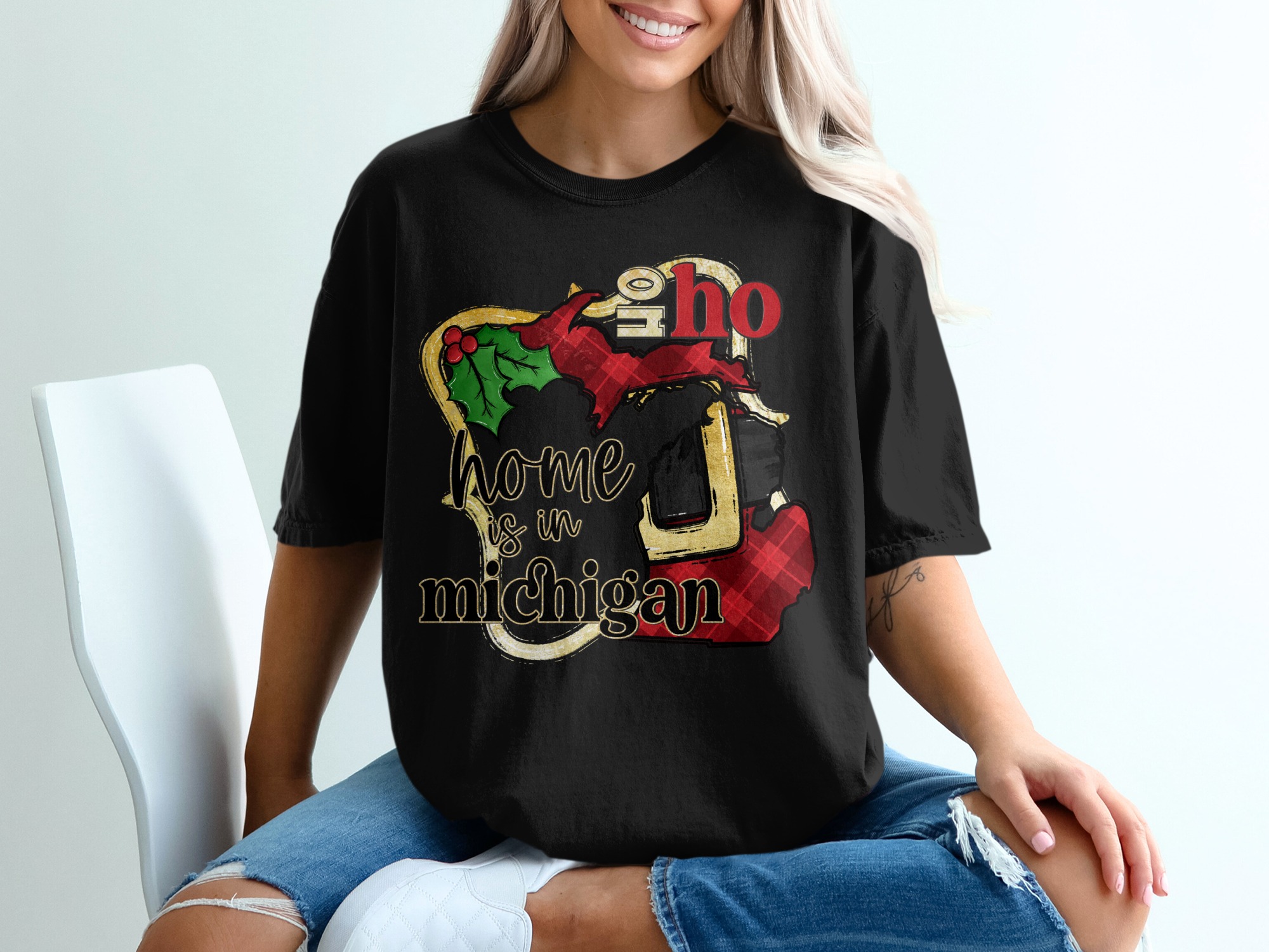 Home is in Michigan T-Shirt, Michigan Lover Gift, Holiday Gift, Christmas T Shirt, Michigan Pride Tee, Michigan Souvenir Apparel - Image 2