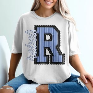 Seersucker Rebel Mascot T-Shirt, Custom Initial R, Change Your Colors, Striped T Shirt, Letter R Shirt, Sports Fan Tee, Team Spirit