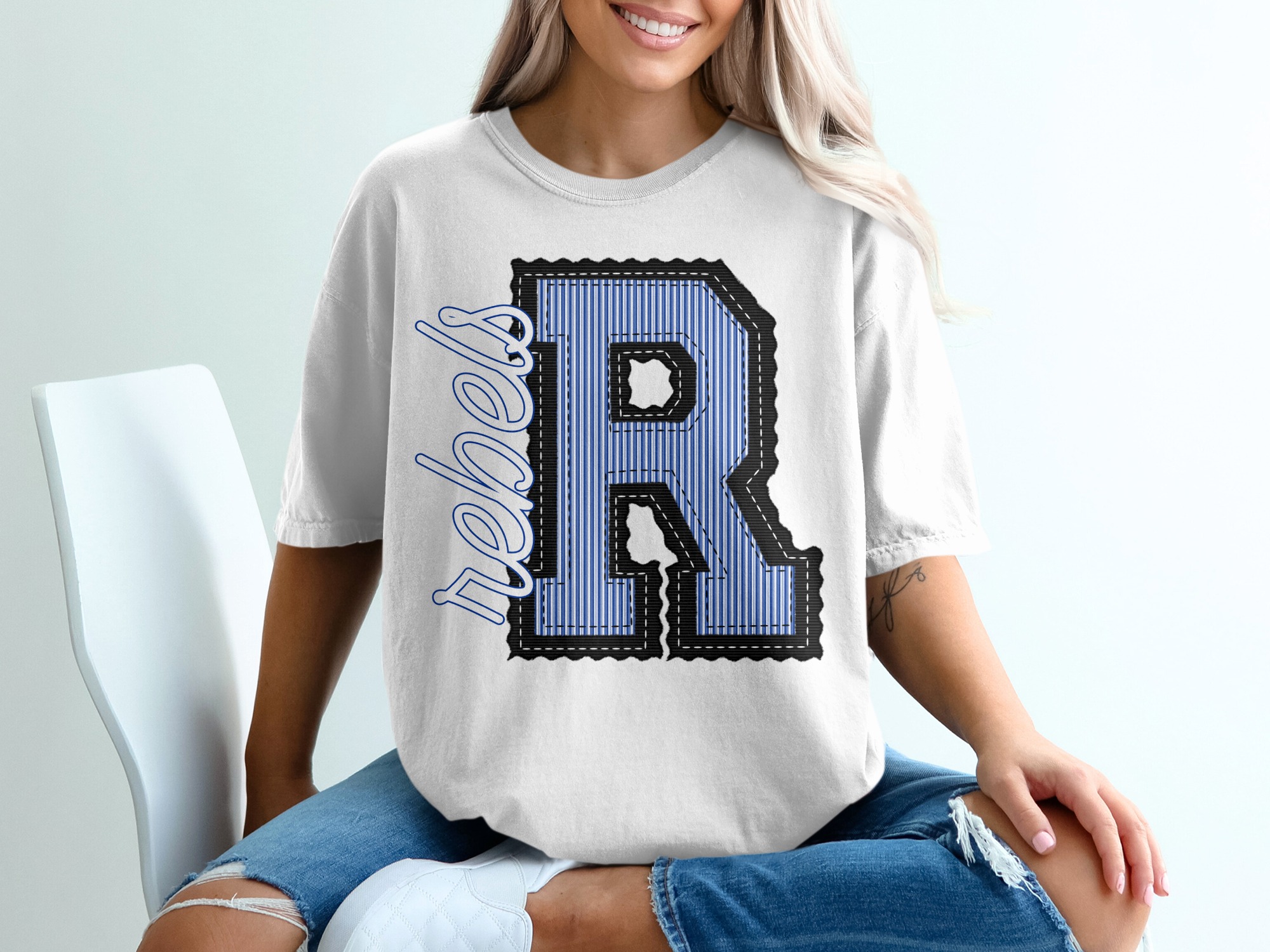 Seersucker Rebel Mascot T-Shirt, Custom Initial R, Change Your Colors, Striped T Shirt, Letter R Shirt, Sports Fan Tee, Team Spirit