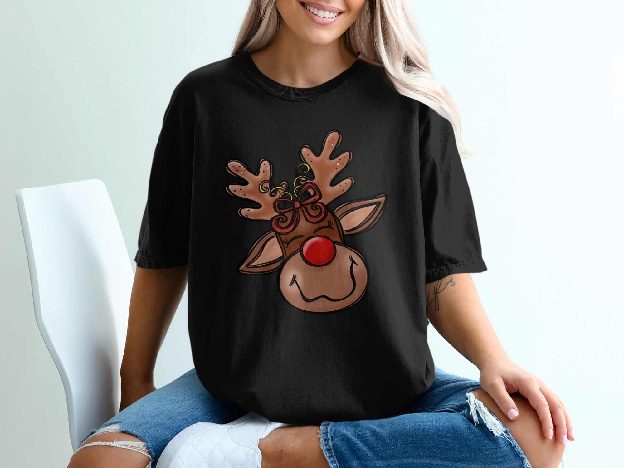 Reindeer T-Shirt, Christmas T-Shirt, Red Nose Reindeer Shirt, Holiday Shirt, Cute Animal Tee, Rudolph Shirt, Festive Apparel - Image 2