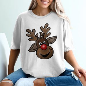 Cute Reindeer T-Shirt, Red Nose Reindeer, Christmas Shirt, Holiday Gift, Festive T Shirt, Cartoon Reindeer Tee, Xmas Animal Shirt