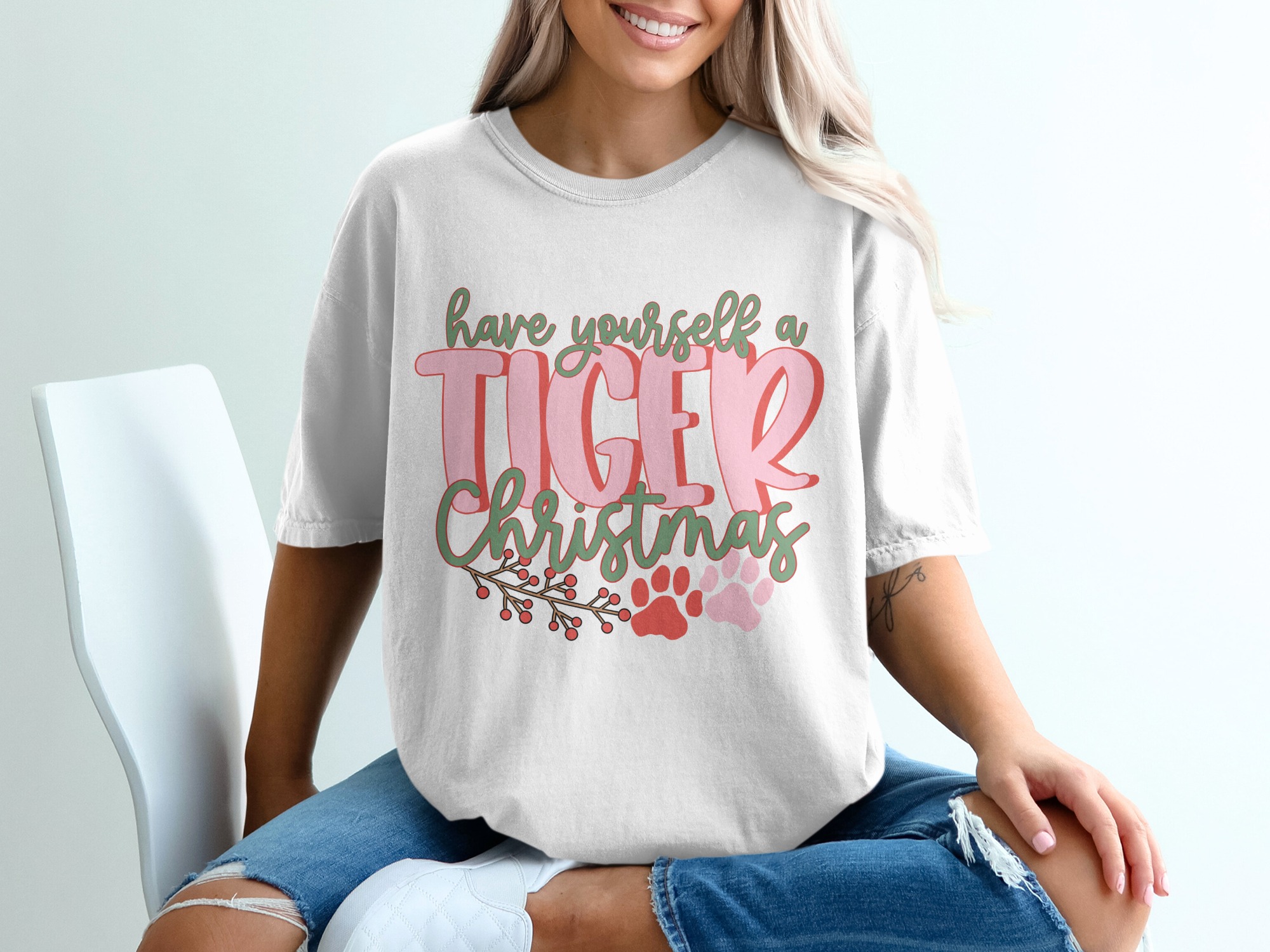Have Yourself A Tiger Christmas T-Shirt, Festive Holiday Apparel, Cute Tiger Paw Tee, Unique Christmas Gift, Holiday Shirt